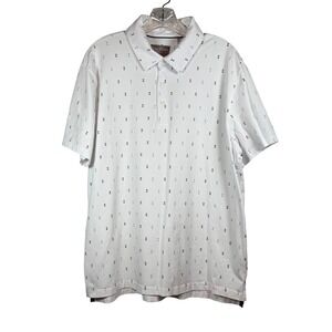 Hickey Freeman New York Golf Polo, White All Over Geometric Pattern, Size XL